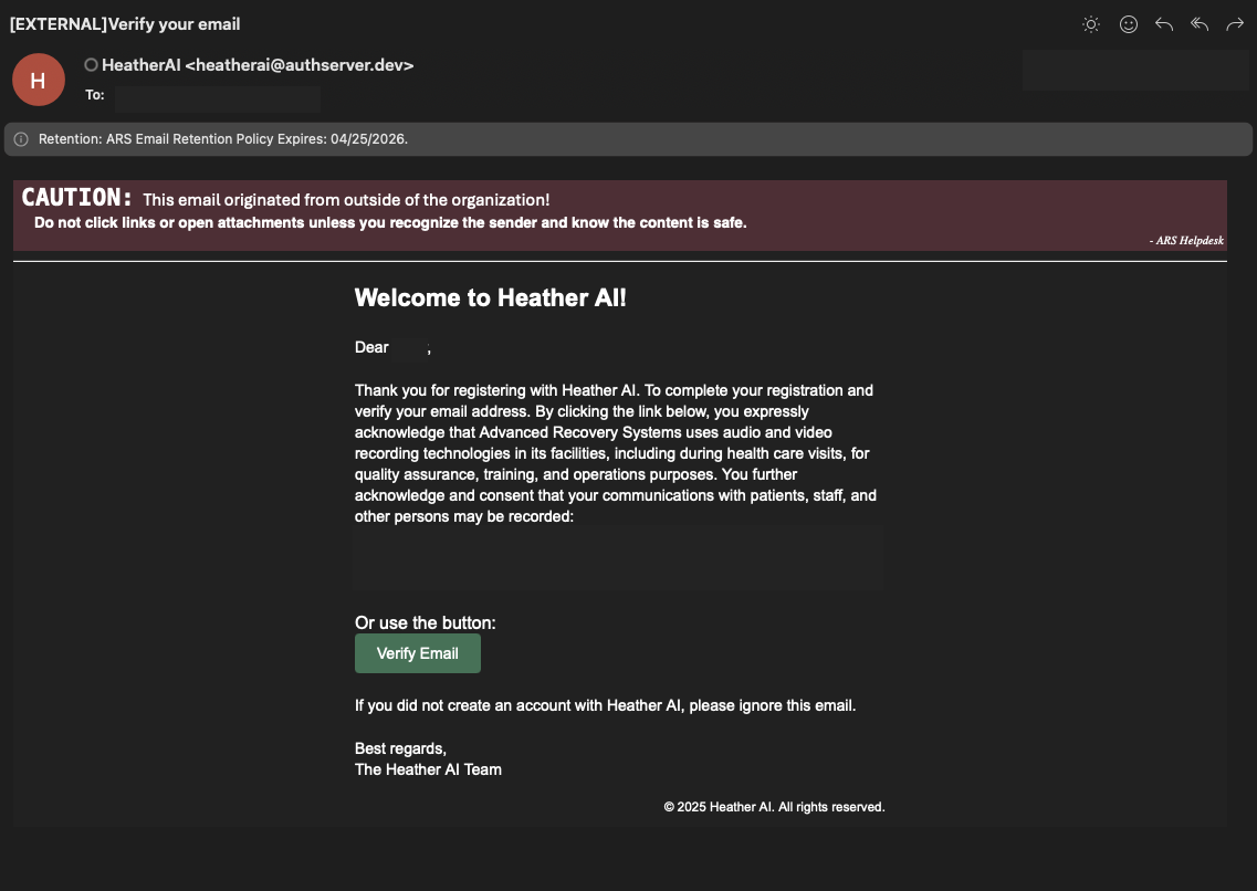 Heather AI Verification Email